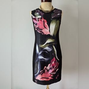 Ted Baker Eden Black Mini Dress with Pink and Green Florals. Size Medium (6-8)